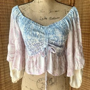 NWT Surf Gypsy Medium Smocked Tie Dye Ombre Cinch Pastel  Animal  Print Top